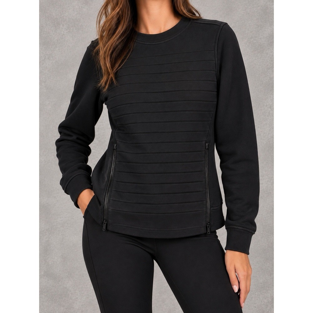 Lululemon Be True Quilted Fleece Sweatshirt Women Size 6 Black Pullover Top